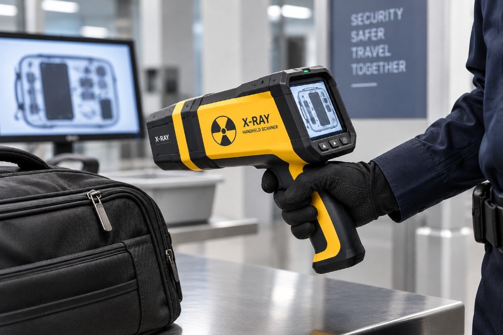 Handheld X-ray scanner used for luggage inspection at a security checkpoint