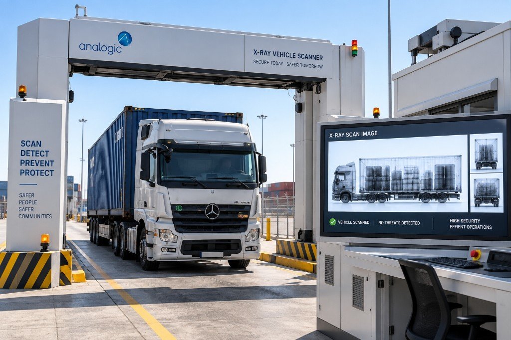 Vehicle and container X-ray portal scanner at a security checkpoint